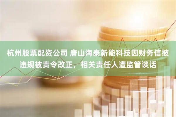 杭州股票配资公司 唐山海泰新能科技因财务信披违规被责令改正，相关责任人遭监管谈话